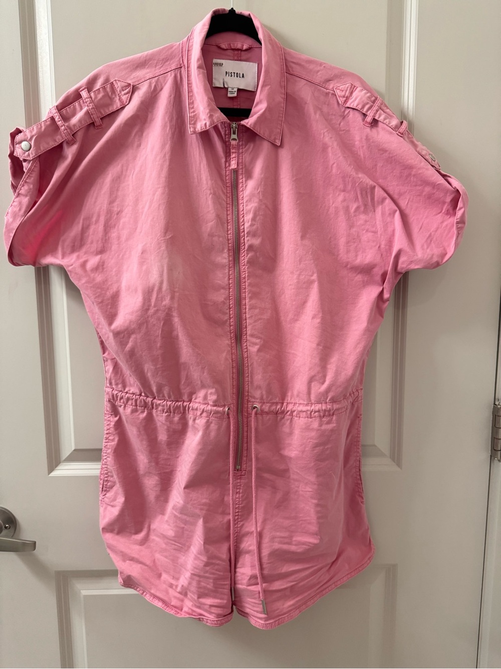 Pistola Meg Romper Flamingo Pink Zip Front Shorts Short Sleeve Women’s M Stain